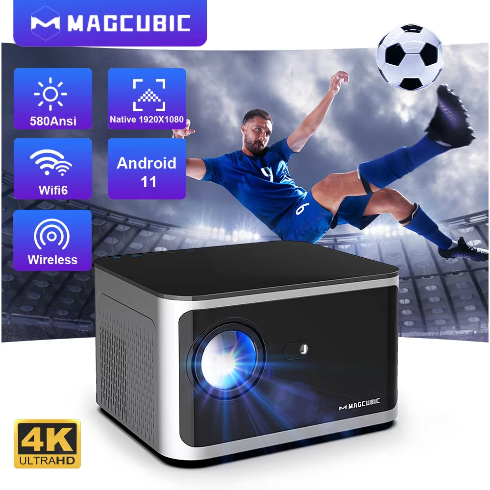 Transform Your Home Cinema Experience with the Android 11 4K Smart Projector - 580 ANSI Lumens, Full HD 1920x1080P, WiFi6 & Bluetooth 5.0, Voice Control, and Stunning Image Quality!