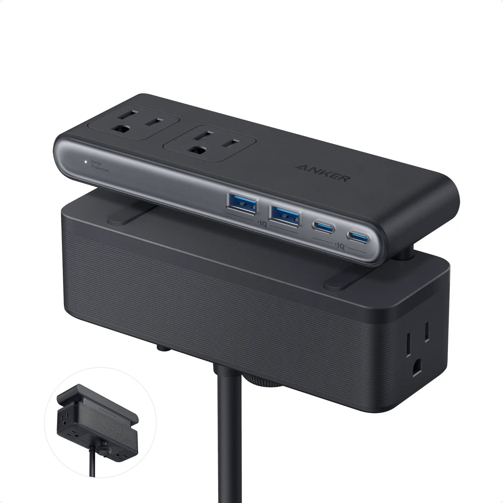 Anker Nano Power Strip, Desk Clamp with 1500J Surge Protection,5 Ft Extension Cord, 70W Max Gaming Desk Accessory, 6 AC, 2 USB A, 2 USB C, Home Office Essential, Fitts 0.6 - 1.8" Tabletop Edge Tiktokshopspringglowup