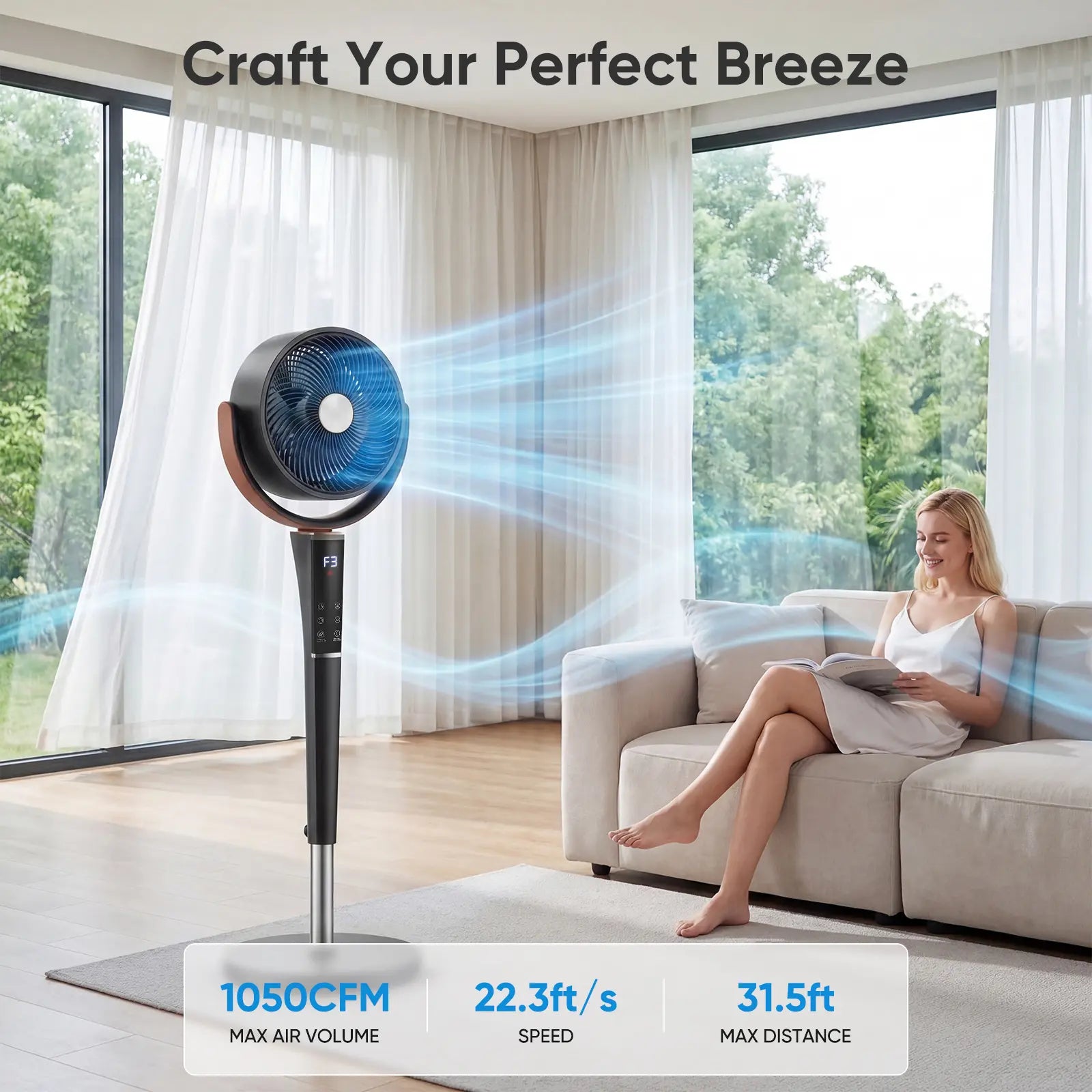 Experience Ultimate Comfort with Our Ultra-Quiet 20Db Bedroom Pedestal Fan - 15 Speeds, 5 Modes, and 120° Oscillation for Perfect Airflow!