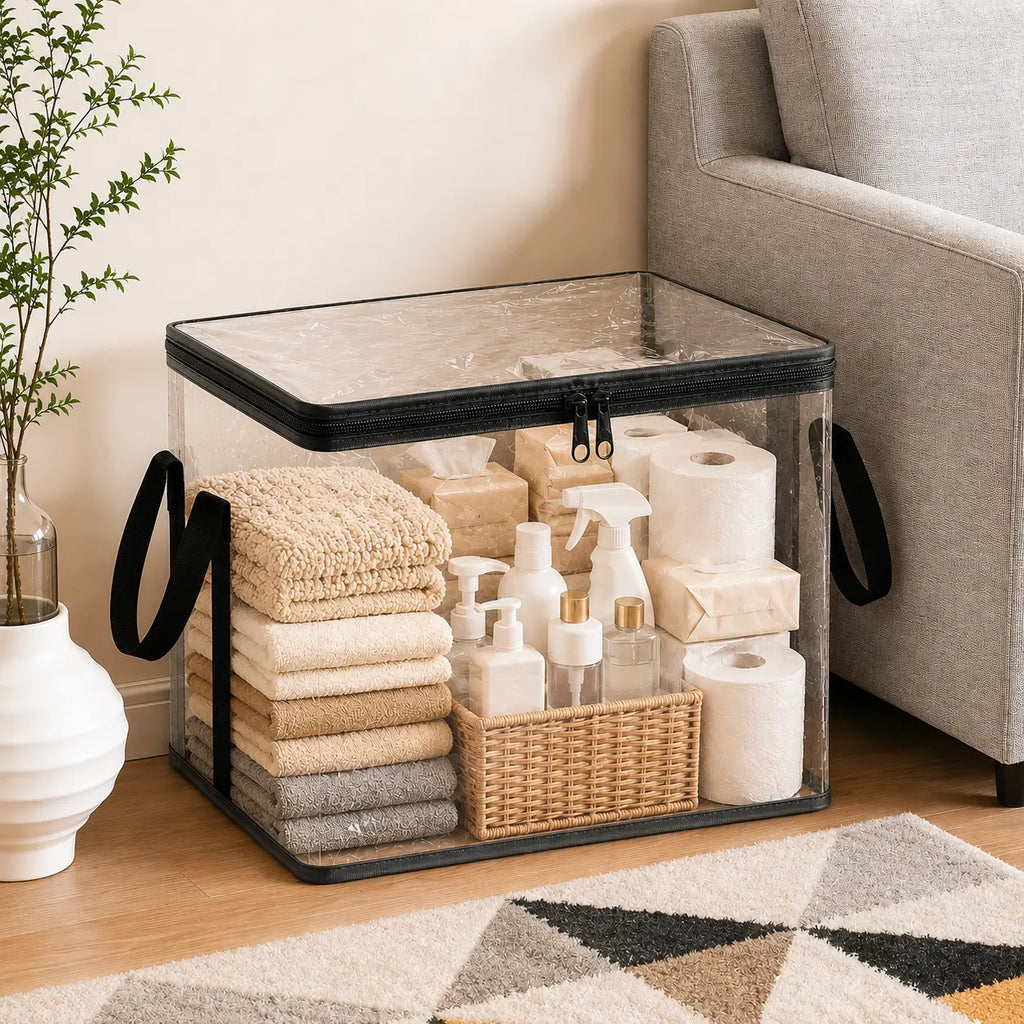 Stylish and Durable Black PVC Stuffed Animal & Doll Storage Box with Handle – The Ultimate Dustproof Toy Organizer for Every Room!
