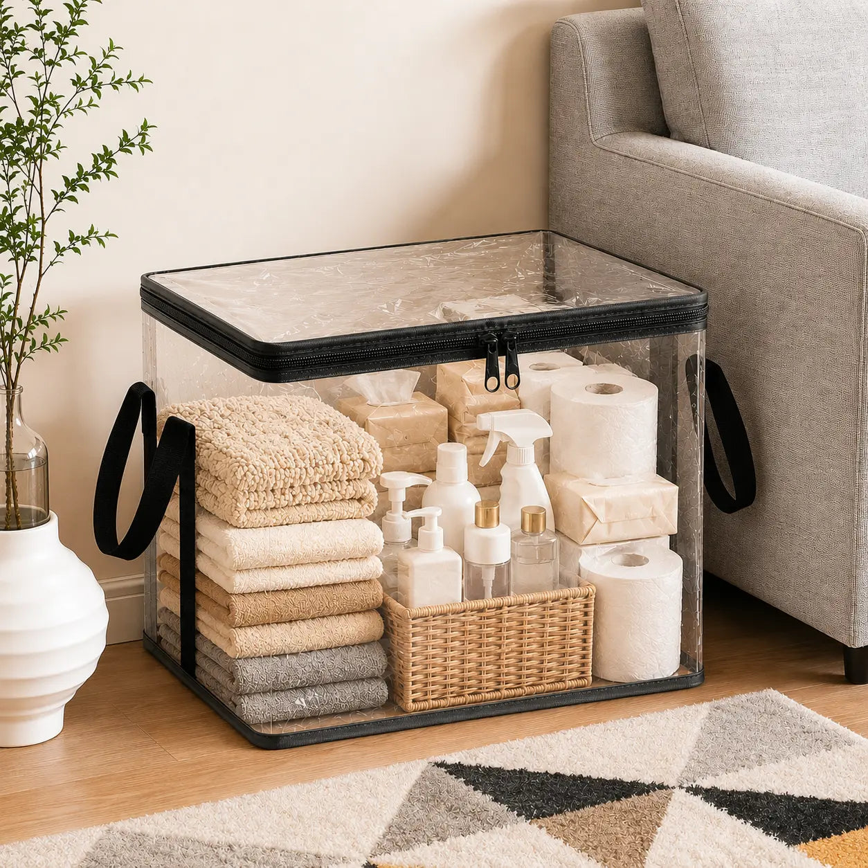 Stylish and Durable Black PVC Stuffed Animal & Doll Storage Box with Handle – The Ultimate Dustproof Toy Organizer for Every Room!