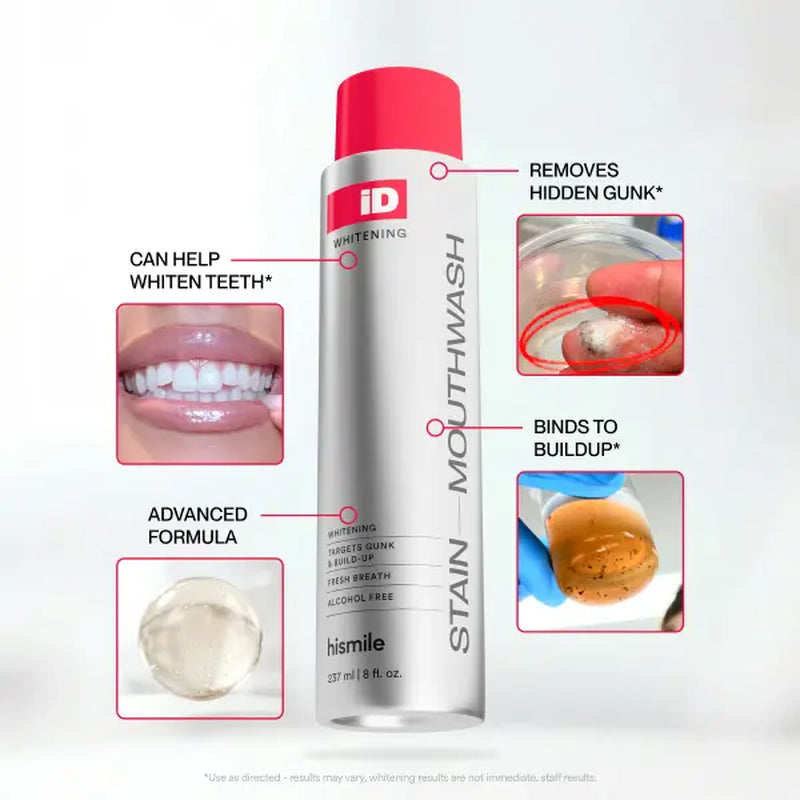 Transform Your Smile with Hismile iD Stain Whitening Mouthwash - Fresh Mint Flavor for Bright, Clean Teeth (237ml)