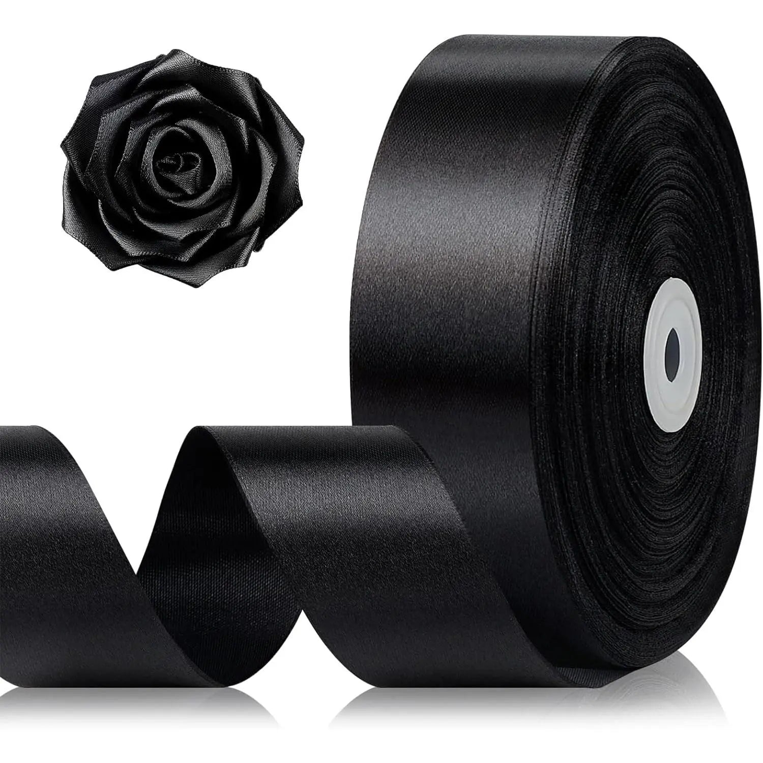 Elevate Your Crafting with 1-1/2 Inch Black Satin Ribbon - 100 Yards of Luxurious Versatility for Every Occasion