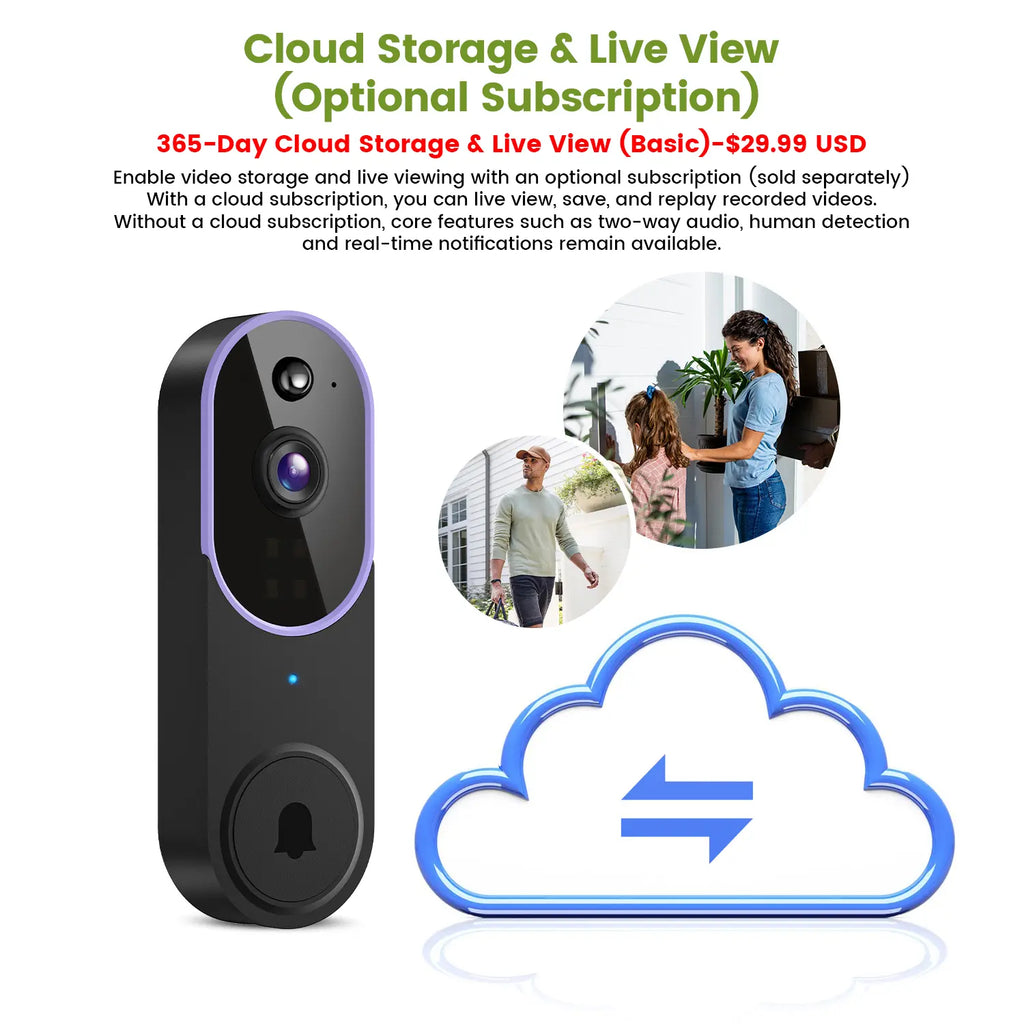 Elevate Your Home Security with Our Smart Wireless Video Doorbell Camera - 1080P HD, AI Human Detection, Night Vision, Two-Way Audio, and Easy Installation!