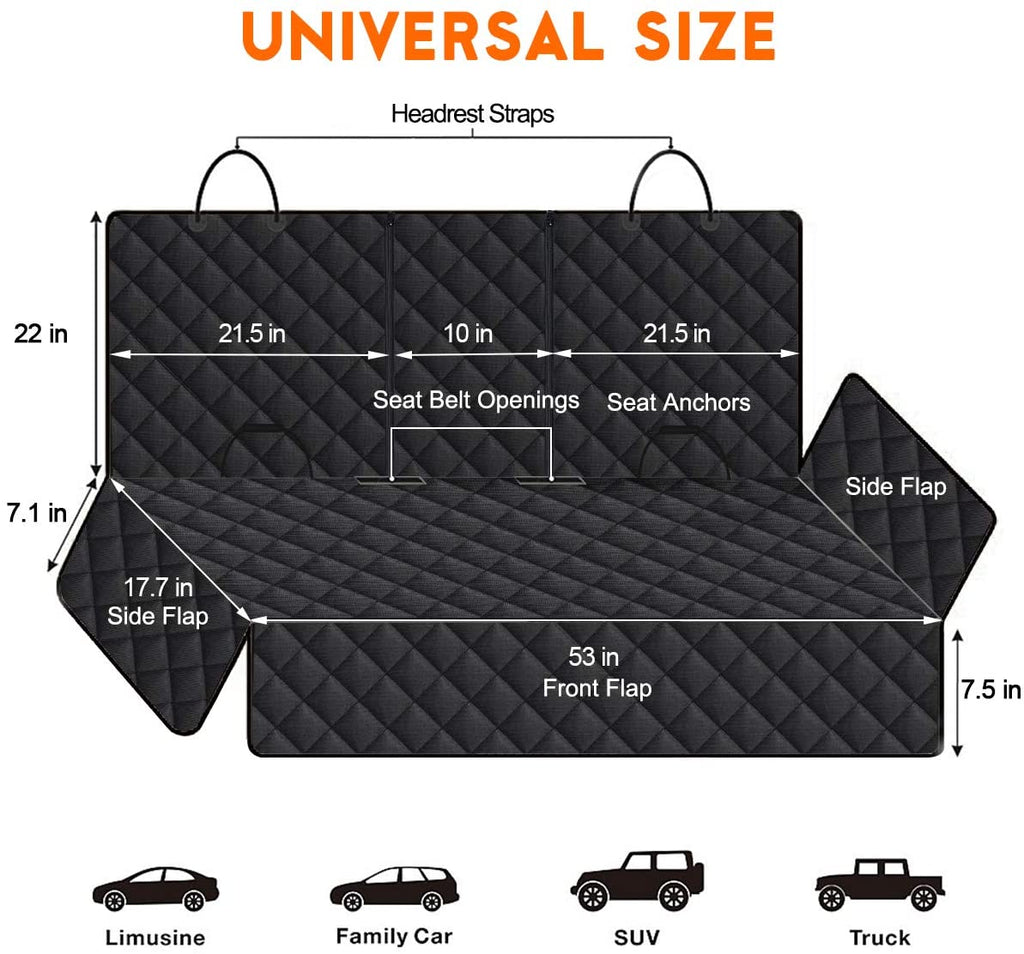 Ultimate Waterproof Dog Car Seat Cover - Non-Slip Back Seat Protector for Pets and Kids - Fits Most Cars, Trucks, and SUVs - Black