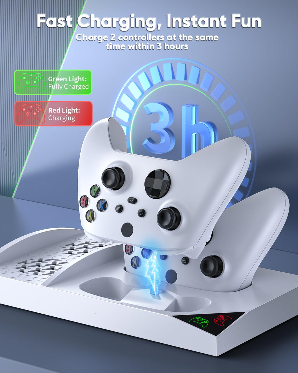Ultimate Charger Stand with Cooling Fan for Xbox Series S - Dual Charging Dock with Rechargeable Batteries & Earphone Mounts
