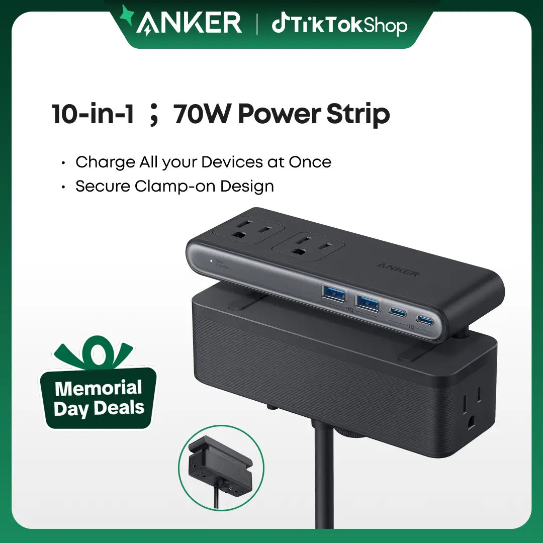 Anker Nano Power Strip, Desk Clamp with 1500J Surge Protection,5 Ft Extension Cord, 70W Max Gaming Desk Accessory, 6 AC, 2 USB A, 2 USB C, Home Office Essential, Fitts 0.6 - 1.8" Tabletop Edge Tiktokshopspringglowup