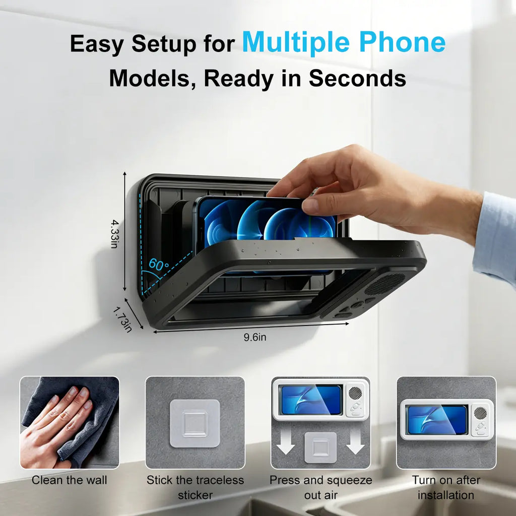 Waterproof Box Speaker, Bathroom Waterproof360 Rotating Touch Screen, Bluetooth Speaker,Watch Movies, Listen to Music, Phone Holderbluetooth Speaker Audio Shower TV Holder,Swimming Pool, Kitchen, Bathroom, Sink