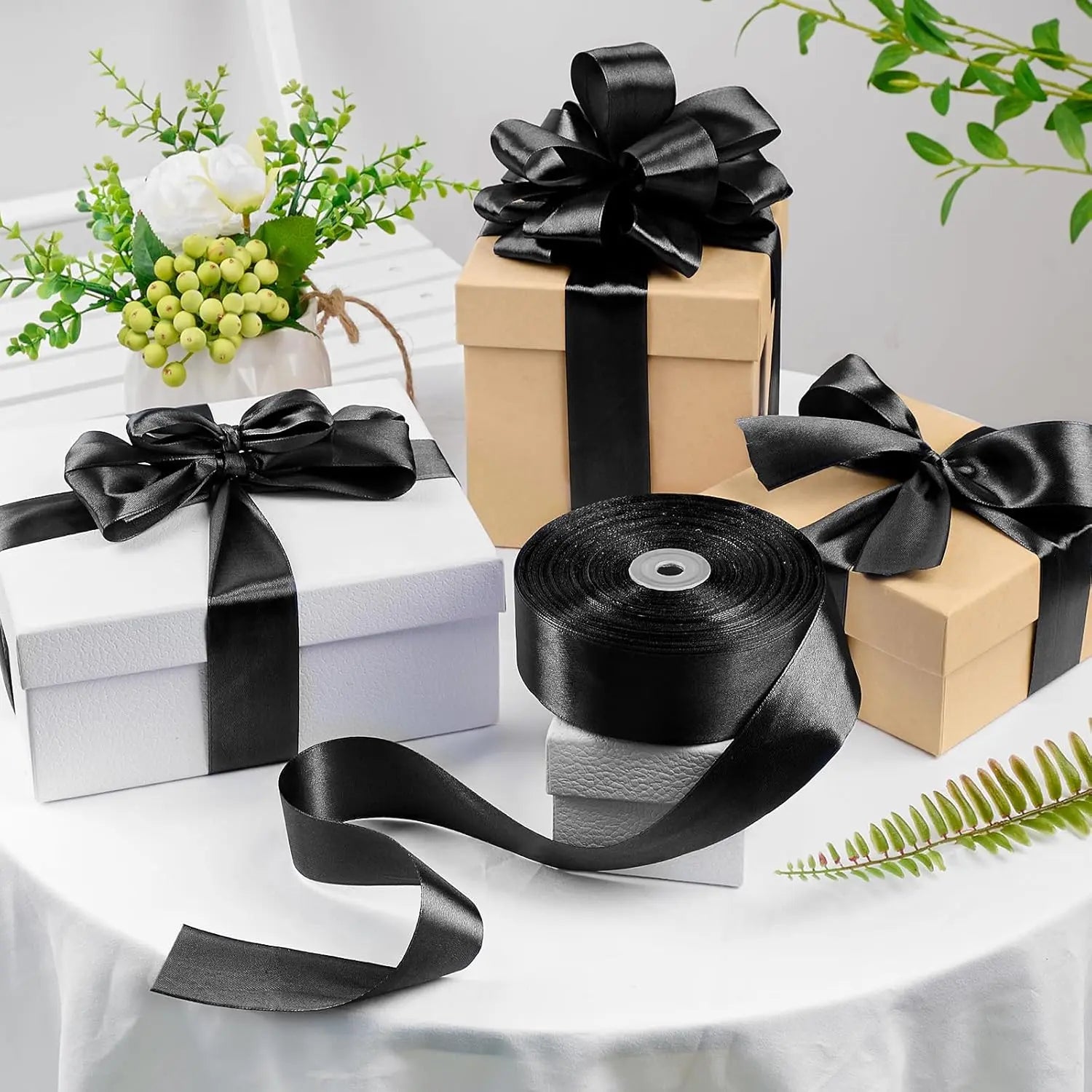 Elevate Your Crafting with 1-1/2 Inch Black Satin Ribbon - 100 Yards of Luxurious Versatility for Every Occasion