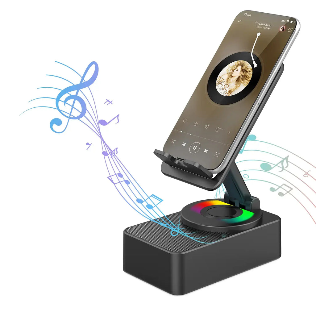 Upgraded 5-in-1 Wireless Bluetooth Speaker & Phone Holder - Colorful Ambient Light, Foldable Design, and Emergency Charging for Tablets & Smartphones - Perfect Gift for Men and Women
