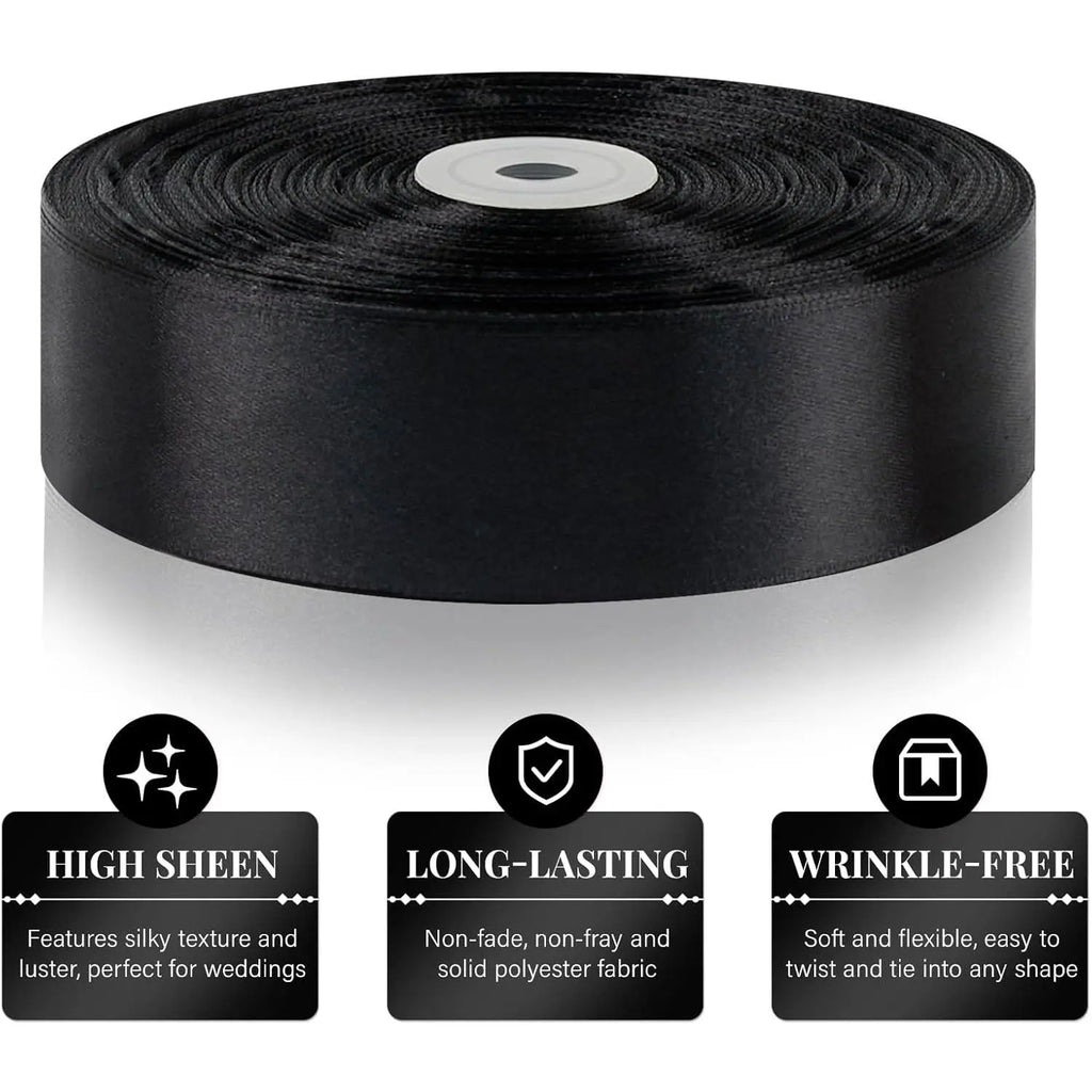 Elevate Your Crafting with 1-1/2 Inch Black Satin Ribbon - 100 Yards of Luxurious Versatility for Every Occasion