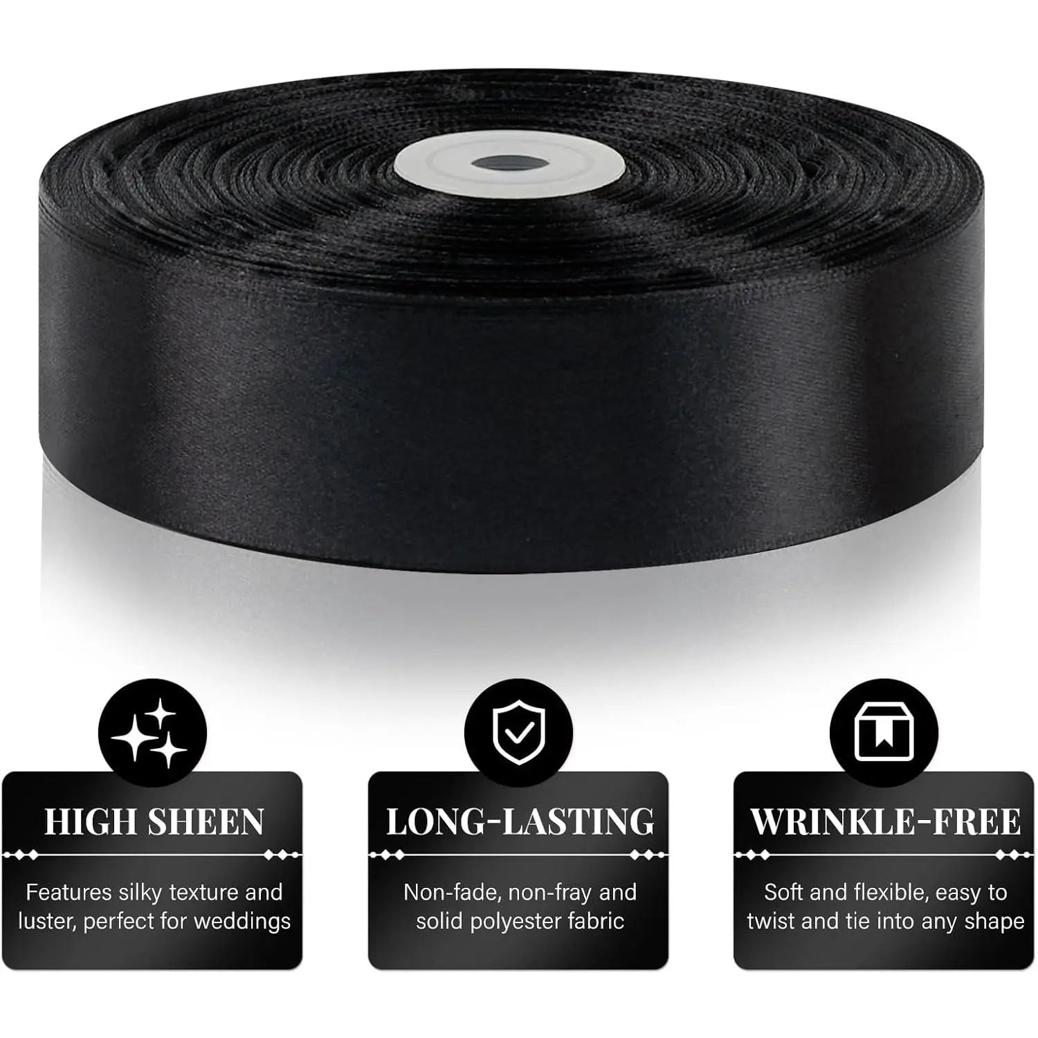 Elevate Your Crafting with 1-1/2 Inch Black Satin Ribbon - 100 Yards of Luxurious Versatility for Every Occasion