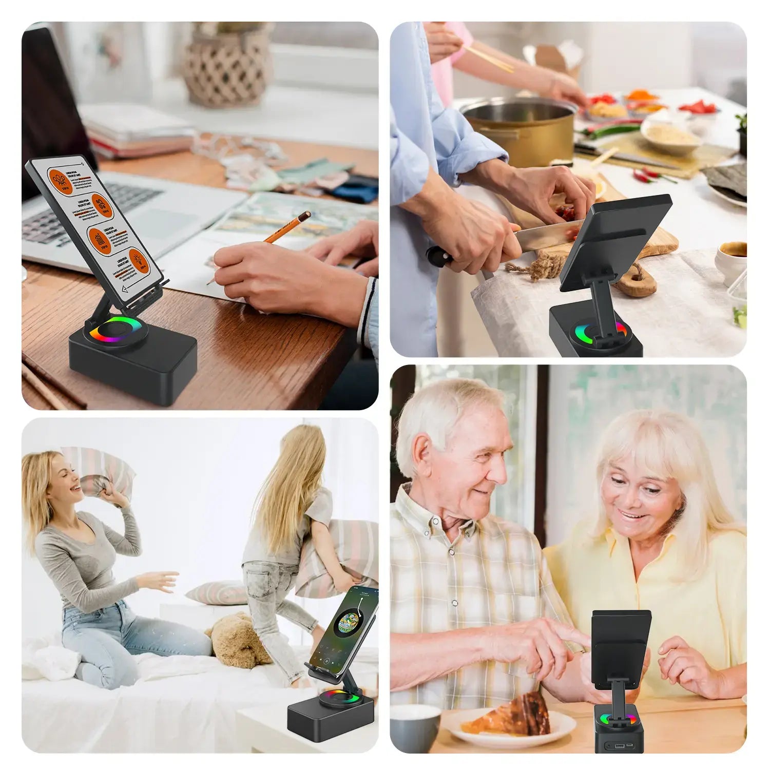 Upgraded 5-in-1 Wireless Bluetooth Speaker & Phone Holder - Colorful Ambient Light, Foldable Design, and Emergency Charging for Tablets & Smartphones - Perfect Gift for Men and Women