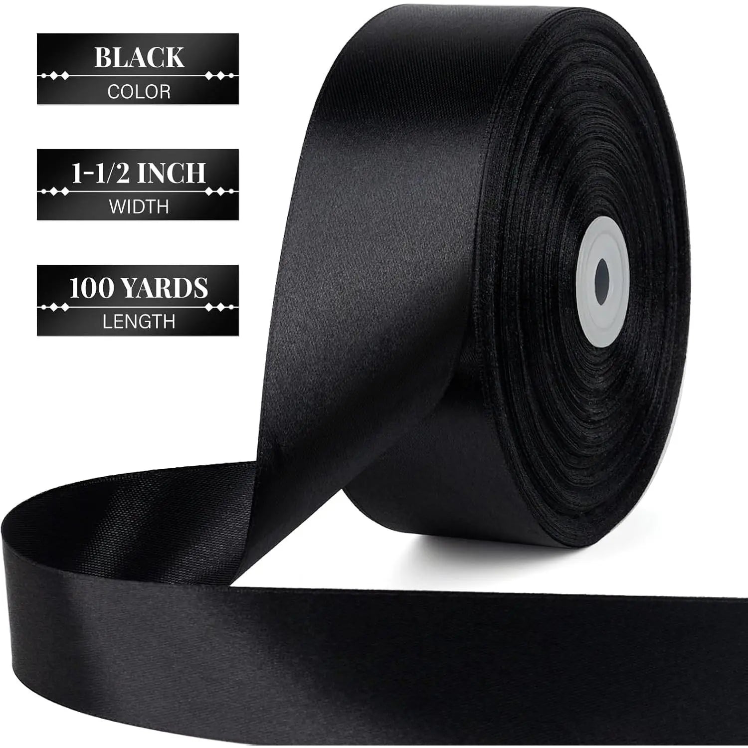 Elevate Your Crafting with 1-1/2 Inch Black Satin Ribbon - 100 Yards of Luxurious Versatility for Every Occasion