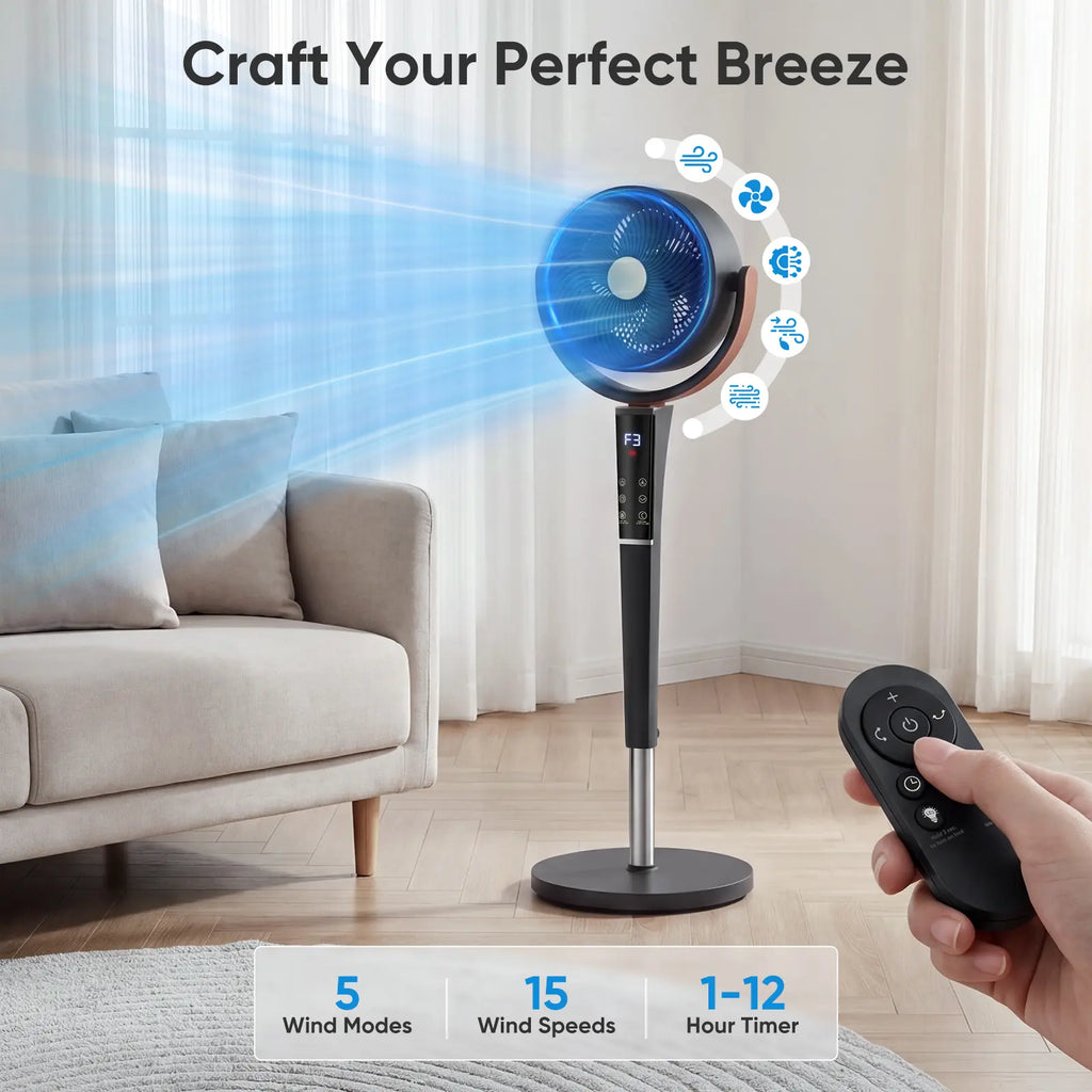 Experience Ultimate Comfort with Our Ultra-Quiet 20Db Bedroom Pedestal Fan - 15 Speeds, 5 Modes, and 120° Oscillation for Perfect Airflow!