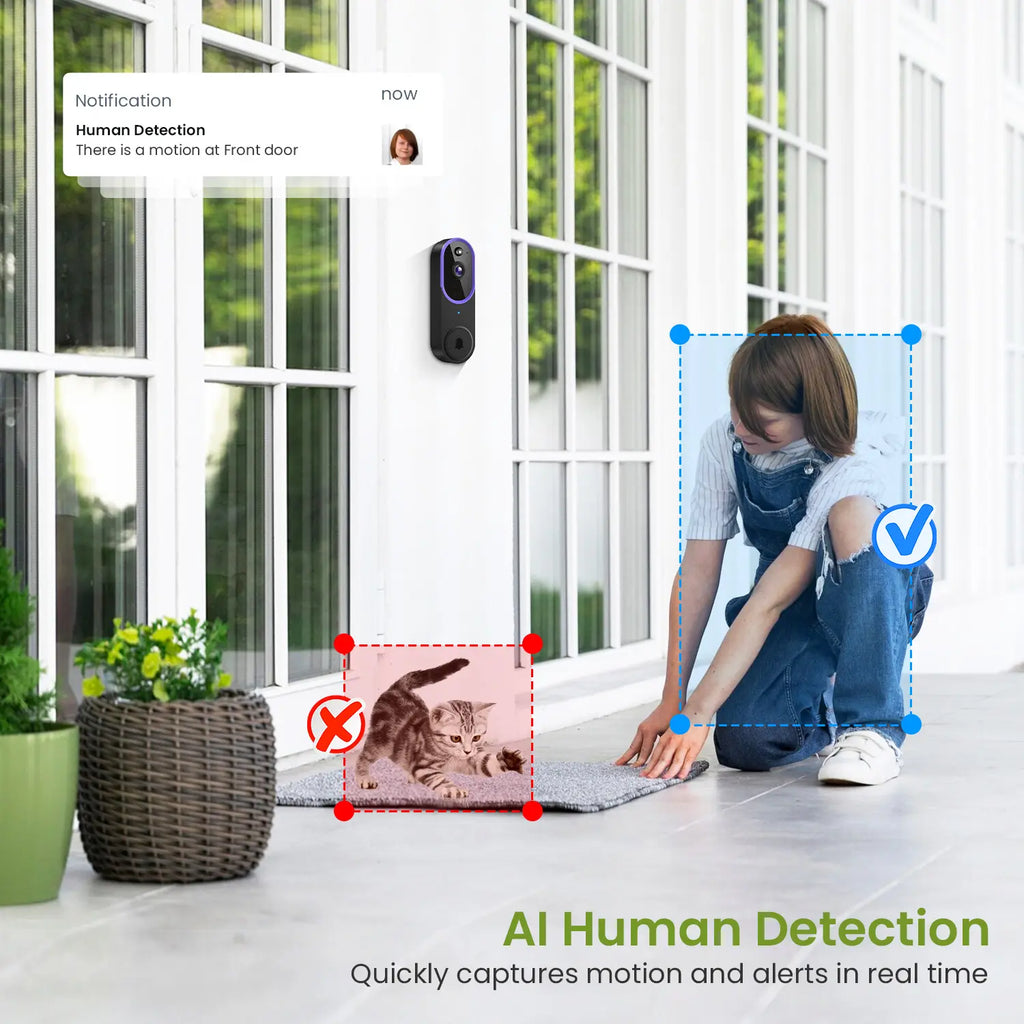 Elevate Your Home Security with Our Smart Wireless Video Doorbell Camera - 1080P HD, AI Human Detection, Night Vision, Two-Way Audio, and Easy Installation!