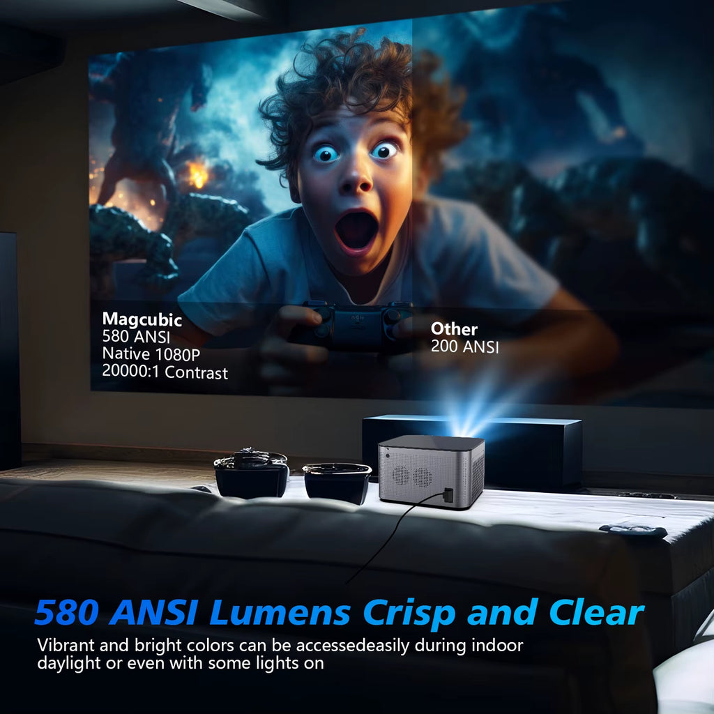Transform Your Home Cinema Experience with the Android 11 4K Smart Projector - 580 ANSI Lumens, Full HD 1920x1080P, WiFi6 & Bluetooth 5.0, Voice Control, and Stunning Image Quality!
