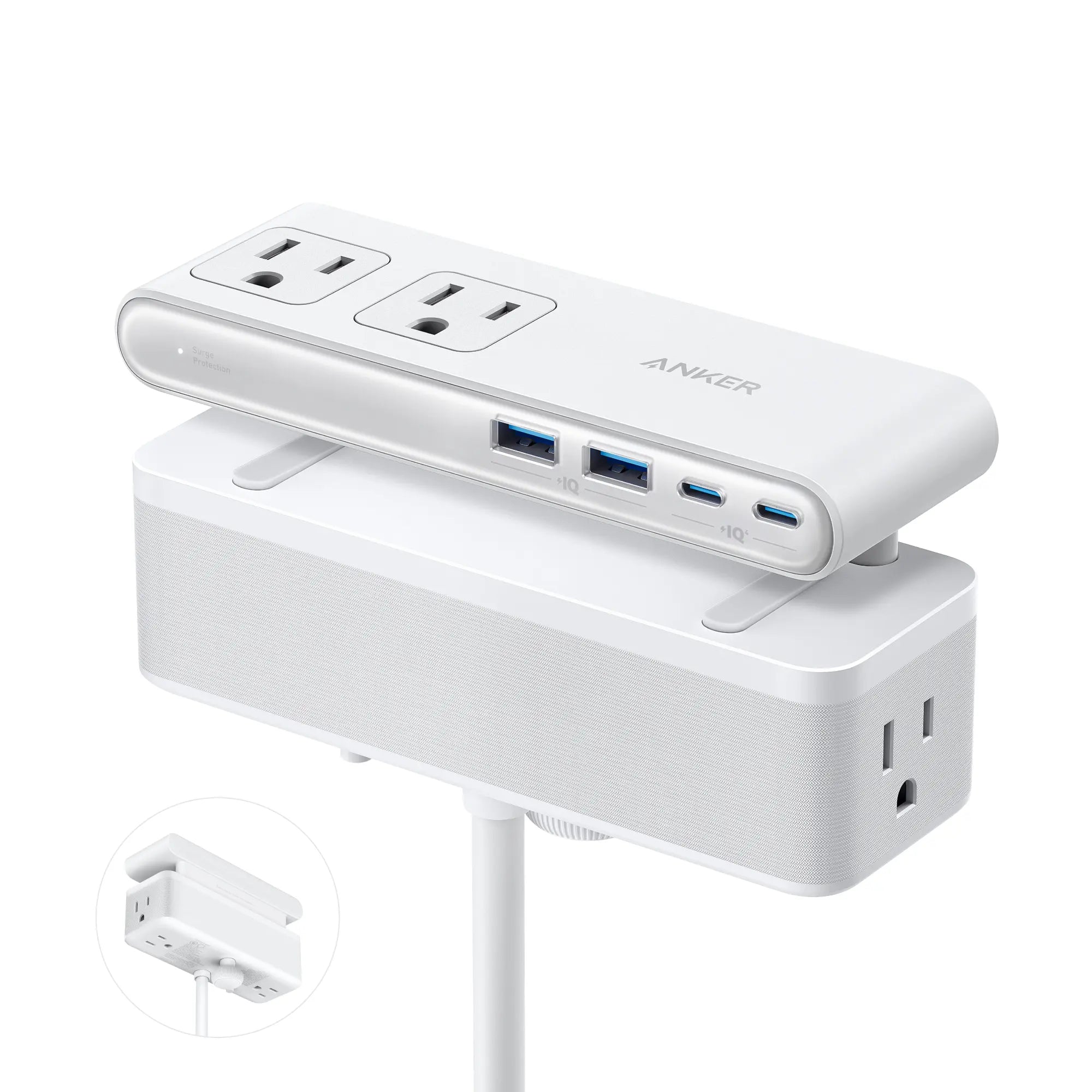 Anker Nano Power Strip, Desk Clamp with 1500J Surge Protection,5 Ft Extension Cord, 70W Max Gaming Desk Accessory, 6 AC, 2 USB A, 2 USB C, Home Office Essential, Fitts 0.6 - 1.8" Tabletop Edge Tiktokshopspringglowup